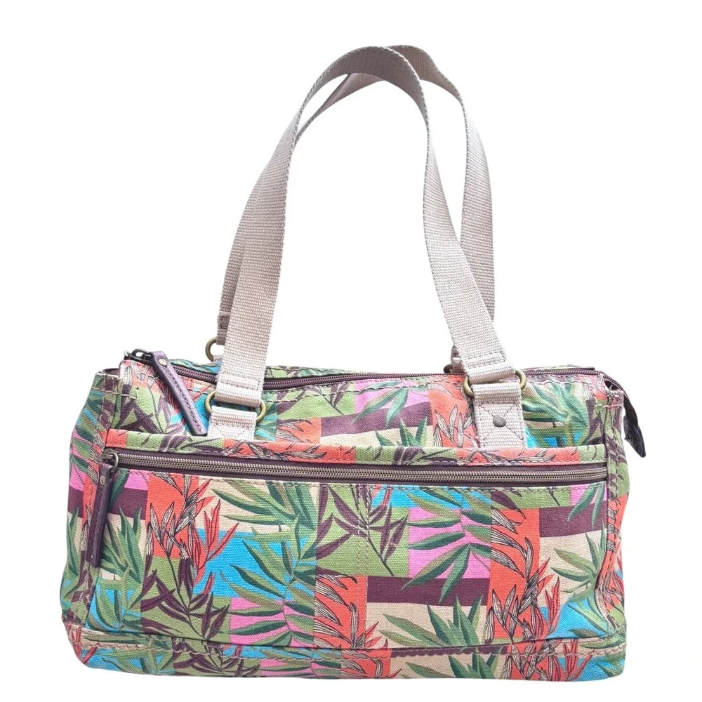 Color Block Palms Design Canvas Short Hobo Purse 13 × 8